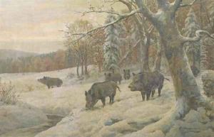 Venturing out of the snowy forest by Carl Friedrich Zimmermann