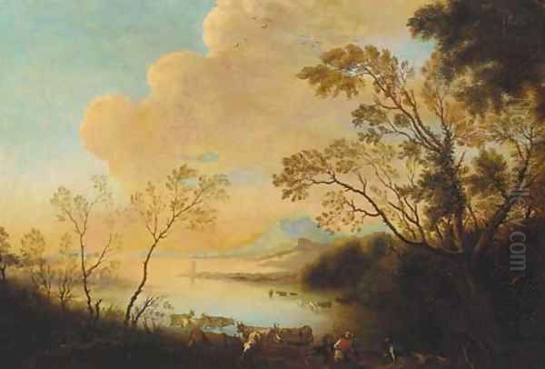 A drover with cattle, an extensive landscape beyond - view 1