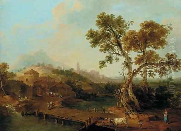 A river landscape with a shepherdess, a city beyond - view 1