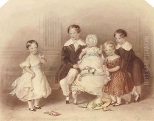 A group portrait of five children by Henry Bryan Ziegler