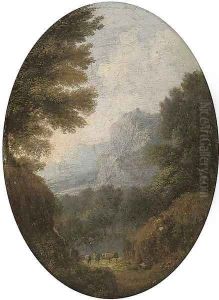 A mountainous landscape with cattle; and A river valley landscape with a bridge by Giuseppe Zais