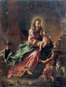 The Madonna with the Christ Child and the Infant Saint John the Baptist in an architectural setting by Januarius Zick