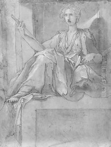 A female allegorical figure seated on a plinth by Taddeo Zuccaro