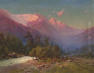 A stream running through snow-capped mountains
