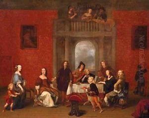 A group portrait of a family in an elegant interior by Gerrit Pietersz. Van Zijl