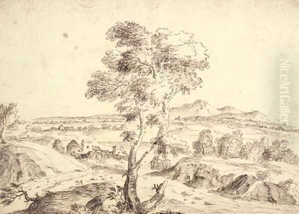 An extensive landscape with a tree in the foreground - view 1