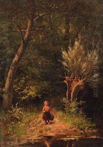 Little girl at a forest moor by Johann Georg Gerstenhauer Zimmerman