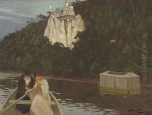 Rowing to the citadel under moonlight by Viktor Ivanovich Zarubin