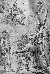 The Archangel Gabriel pointing to the Madonna and Child by Giovanni Biliverti