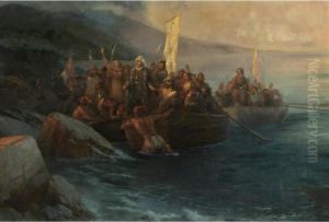 The Disembarkation Of 
Christopher Columbus, With Companions On Three Launches, On Friday 12th 
October 1492, At Sunrise, On An American Island Named San Salvador By 
Him On The Very Same Day