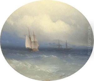 A Dutch Brigatine And Steamer At Sea by Ivan Konstantinovich Aivazovsky