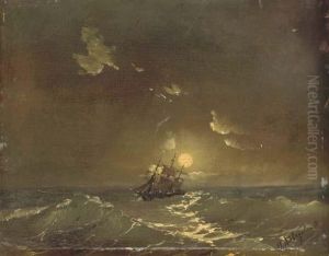 A Ship In Moonlit Waters by Ivan Konstantinovich Aivazovsky