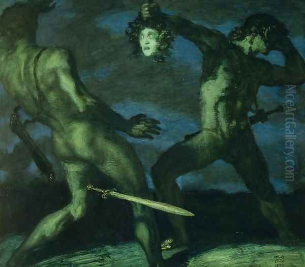 Perseus turns Phineus to stone by brandishing the head of Medusa, 1908 - view 1