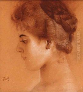 Head study of a young girl in profile by Franz von Stuck