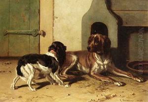 A King Charles Spaniel And A Drentse Partridge Dog by Conradyn Cunaeus