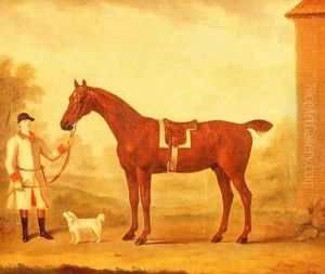 Danby - a chestnut hunter, held by a liveried groom, 1771