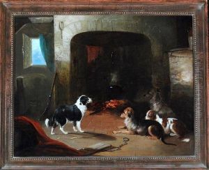 Four Gun Dogs At A Fireside by George Armfield