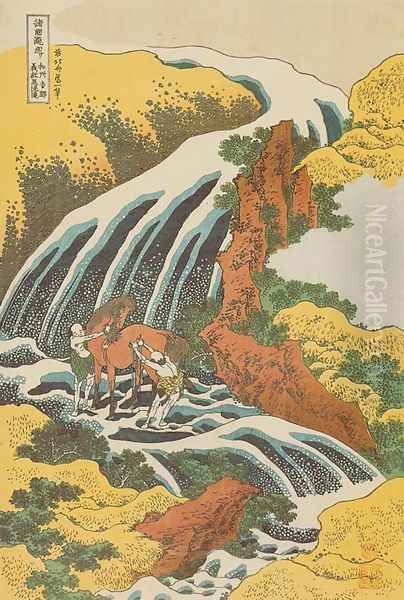Waterfall where Yoshitsune Washed his Horse at Yoshino in Yamato Province (Washu Yoshino Yoshitsune uma arai no taki) - view 1