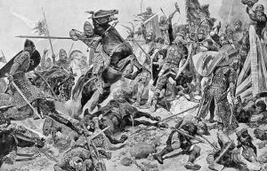 Harold's (c.1022-66) Last Stand, illustration from British Battles on Land and Sea edited by Sir Evelyn Wood (1838-1919) first published 1915 by Richard Caton Woodville