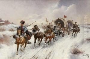 Russischer Pferdezug In
Winterlandschaft. by Adolf Baumgartner