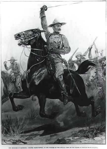 The Defender of Mafeking, Colonel Baden-Powell (1857-1941) in the uniform of the special corps he has raised in British Bechuanaland, 1899, engraved by Thomas Lascelles - view 1
