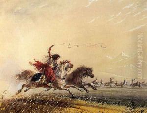 Shoshone Woman Throwing a Lasso by Alfred Jacob Miller