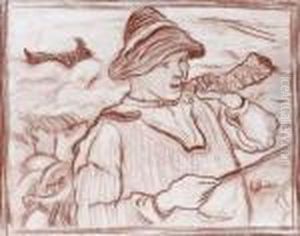 Attr. A, Berger Soufflant Dans Sa Corne by Ernest Bieler