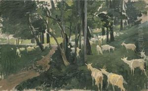 Ziegen Am Waldesrand by Ernest Bieler