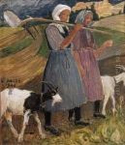 Bauerinnen Mit Ziegen by Ernest Bieler