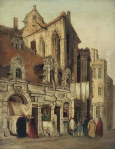 Figures Conversing Before A Gothic Church Figures Conversing Before A Gothic Church
