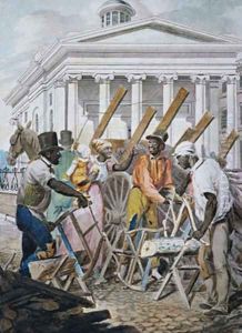 Black Sawyers Working in front of the Bank of Pennsylvania, Philadelphia by John Lewis Krimmel