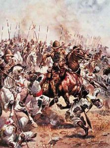 Charge of the Twenty-First Lancers, illustration from Glorious Battles of English History by Major C.H. Wylly, 1920s by Henry A. (Harry) Payne