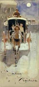 Christmas Card with a Hansom Cab 2 Christmas Card with a Hansom Cab 2