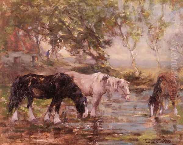Horses at a Pool - view 1