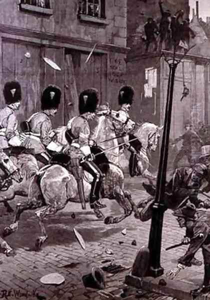 The Irish Land League Agitation: Scots Greys Charging the Mob at Limerick, from The Illustrated London News, 29th October 1881 - view 1