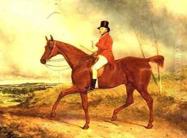 The Hounds are late this morning Luke Hopkinson on his favourite chestnut hunter with a hunt beyond probably the Barclay Hunt - view 1