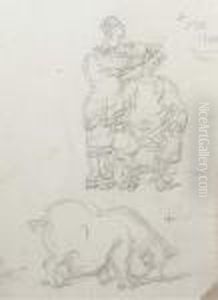 A Chinese Barber At Work And A Study Of A Pig