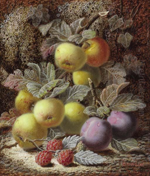 A Peach, A Strawberry And 
Gooseberries And Grapes On A Mossy Bank;and Apples, Plums And 
Raspberries On A Mossy Bank - view 1
