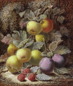 A Peach, A Strawberry And 
Gooseberries And Grapes On A Mossy Bank;and Apples, Plums And 
Raspberries On A Mossy Bank by Oliver Clare