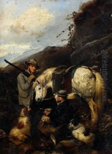 Sportsmen With Ponies, Dogs And Game by Robert Cleminson