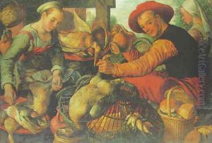 Peasants at a poultry stall by Joachim Beuckelaer