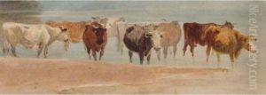 Cattle In A Stream by David I Cox