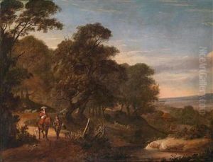 Bewaldete Landschaft Mit Einem Reiter by Jacques D Arthois