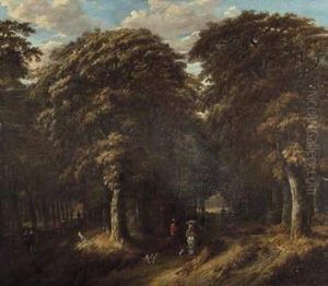 Paysage De Foret Et Promeneurs