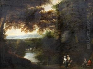 Bewaldete Fluslandschaft Mit Figurenstaffage by Jacques D Arthois