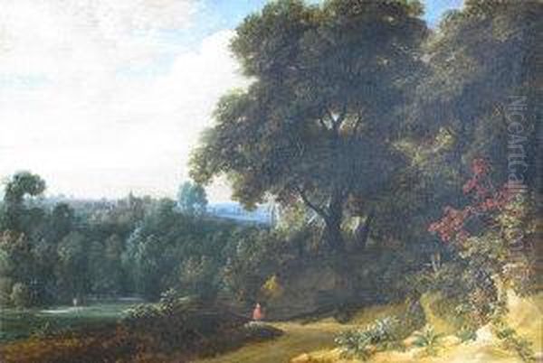 Figure Seated With Trees And Town Beyond - view 1