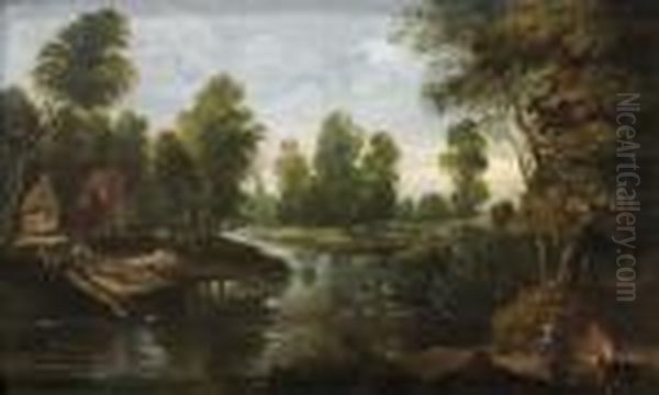 Chasseurs A L'affut Dans Un Paysage De Riviere - view 1
