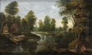 Chasseurs A L'affut Dans Un Paysage De Riviere