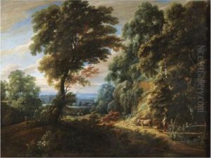 A Wooded Landscape With A
Shepherdess Passing A Steep Bank,probably On The Edge Of The Foret De
Soignes A Wooded Landscape With A
Shepherdess Passing A Steep Bank,probably On The Edge Of The Foret De
Soignes