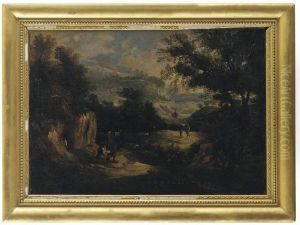 An Extensive Mountainous Landscape With Travellers On A Path